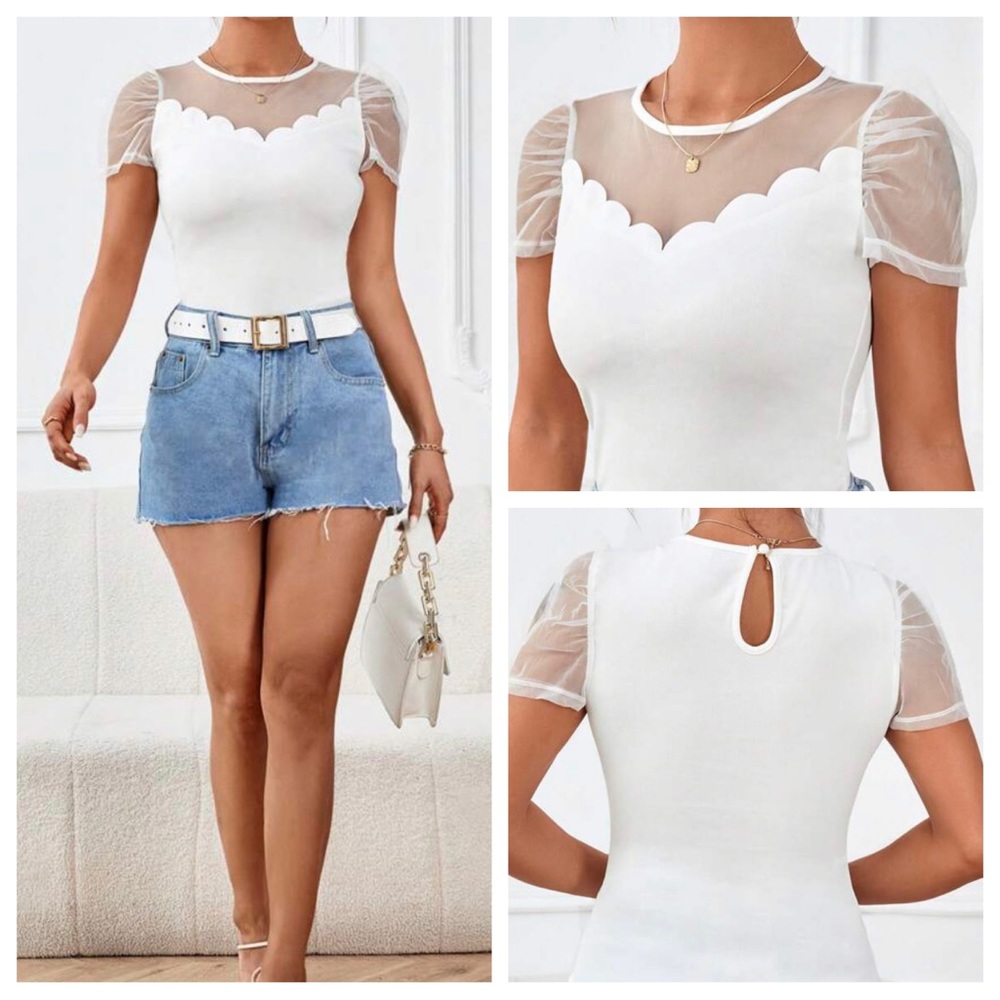 White mesh sleeve top xl fits like a med